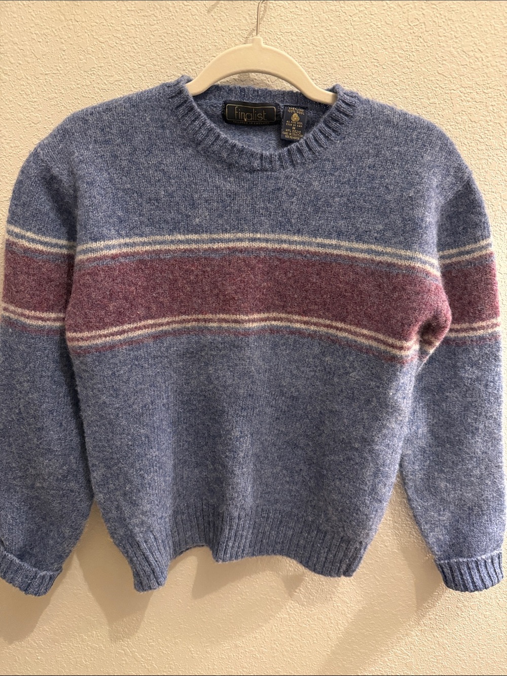 Vintage Finalist 100% Shetland Wool Striped Crewneck Sweater -